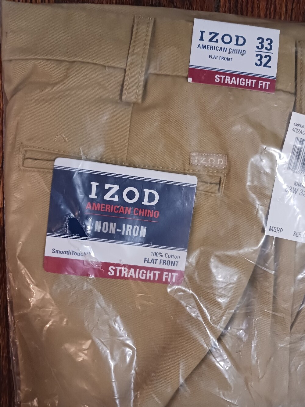 IZOD khaki pants Men’s Size 33x32 American Chino Flat Front Straight Leg New